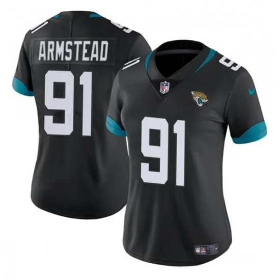 Women's Jacksonville Jaguars #91 Arik Armstead Black Vapor Stitched Jersey - Ujersey