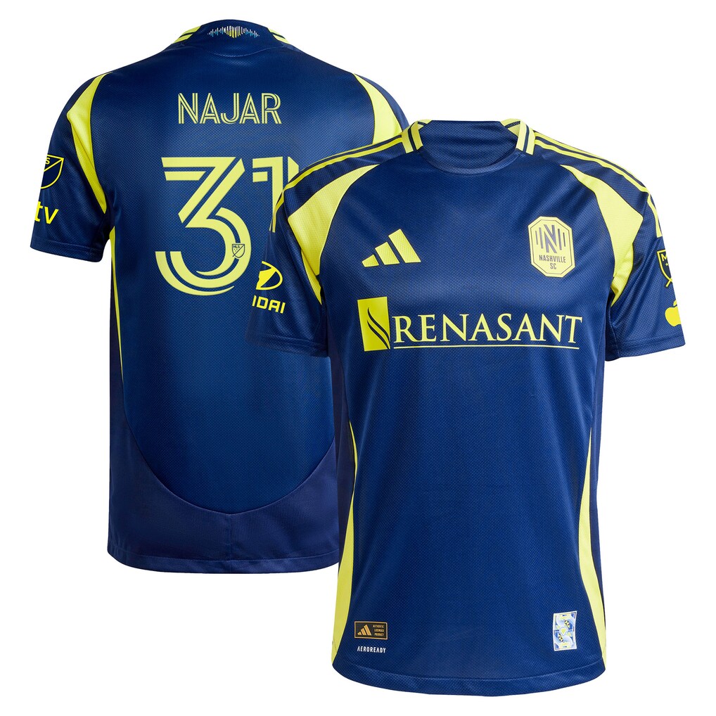 Men's Nashville SC Andy Najar adidas Navy 2025 The Heart of Nashville Kit On-Field Authentic Jersey - Ujersey