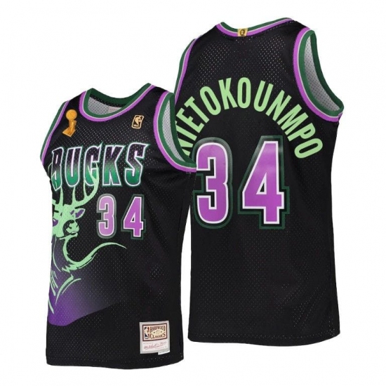 Men's Milwaukee Bucks #34 Giannis Antetokounmpo Black Edition Stitched Basketball Jersey - Ujersey