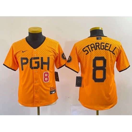 Youth Nike Pittsburgh Pirates #8 Willie Stargell Number Yellow 2023 City Connect Stitched Jersey - Ujersey