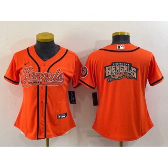 Women's Cincinnati Bengals Orange Team Big Logo With Patch Cool Base Stitched Baseball Jersey - Ujersey