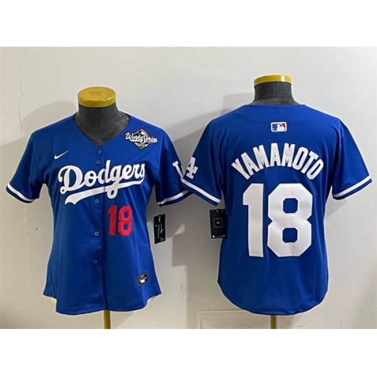 Youth Los Angeles Dodgers #18 Yoshinobu Yamamoto Royal 2025 World Series Limited Stitched Baseball Jersey - Ujersey