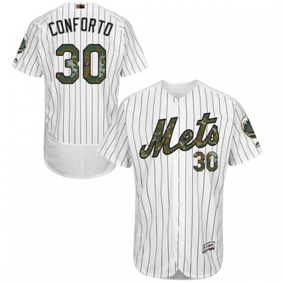 Men's Majestic New York Mets #30 Michael Conforto Authentic White 2016 Memorial Day Fashion Flex Base MLB Jersey - Ujersey