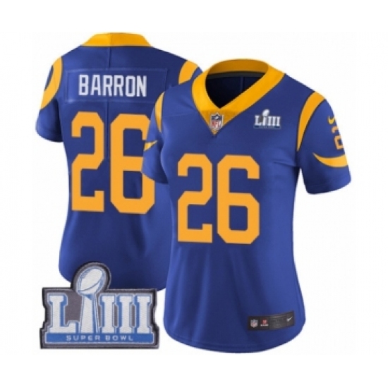 Women's Nike Los Angeles Rams #26 Mark Barron Royal Blue Alternate Vapor Untouchable Limited Player Super Bowl LIII Bound NFL Jersey - Ujersey