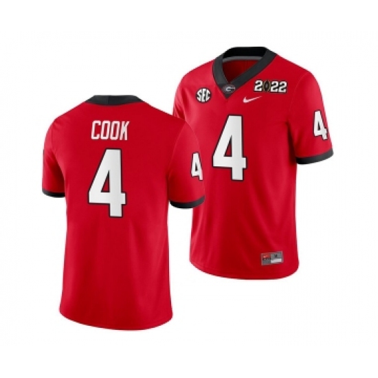 Men’s Georgia Bulldogs #4 James Cook 2022 Patch Red College Football Stitched Jersey - Ujersey