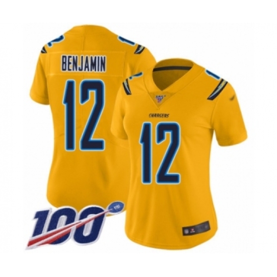 Women's Los Angeles Chargers #12 Travis Benjamin Limited Gold Inverted Legend 100th Season Football Jersey - Ujersey