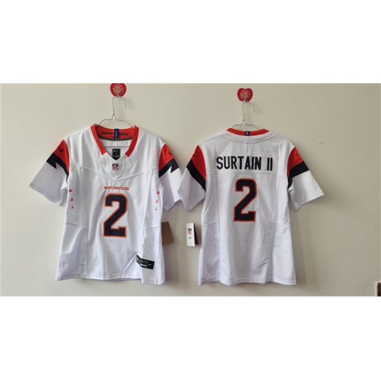 Women's Denver Broncos #2 Pat Surtain II White 2024 F.U.S.E. Vapor Stitched Jersey(Run Small) - Ujersey