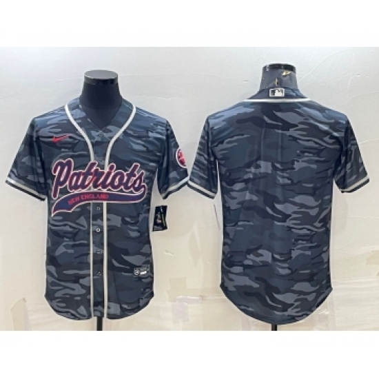 Men's New England Patriots Blank Grey Camo With Patch Cool Base Stitched Baseball Jersey - Ujersey