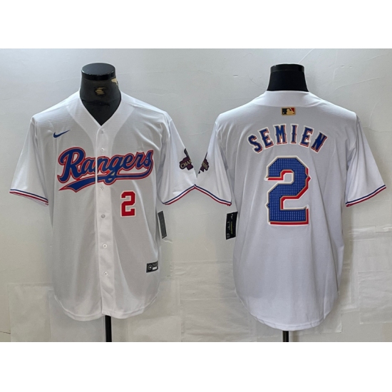 Men's Texas Rangers #2 Marcus Semien Number White 2023 World Series Champions Cool Base Jerseys - Ujersey