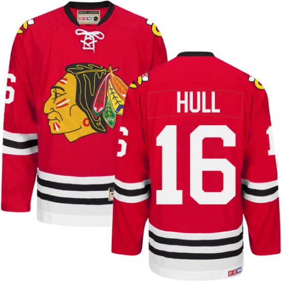 Men's CCM Chicago Blackhawks #16 Bobby Hull Authentic Red New Throwback NHL Jersey - Ujersey