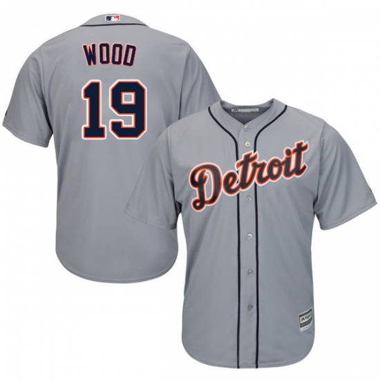 Youth Majestic Detroit Tigers #19 Travis Wood Authentic Grey Road Cool Base MLB Jersey
