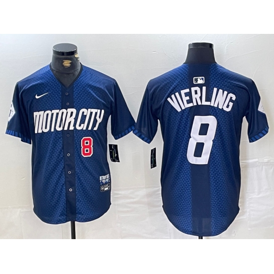 Men's Detroit Tigers #8 Matt Vierling Number Navy 2024 City Connect Cool Base Limited Stitched Jersey - ujerseystore