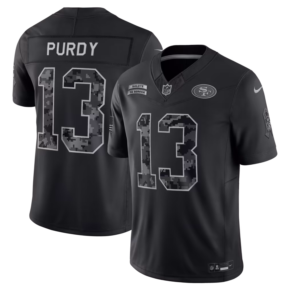 Men's San Francisco 49ers Brock Purdy Nike Black 2026 Salute to Service Stitched Limited Jersey