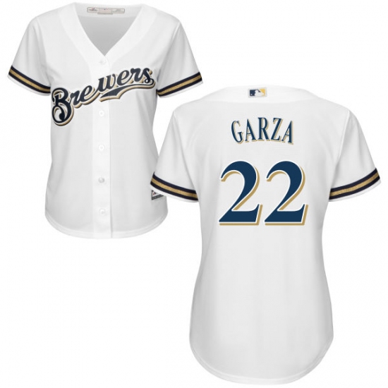 Women's Majestic Milwaukee Brewers #22 Matt Garza Authentic White Home Cool Base MLB Jersey - Ujersey