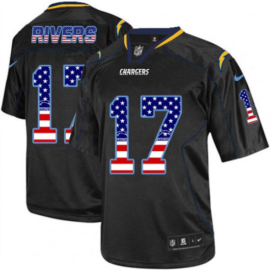 Men's Nike Los Angeles Chargers #17 Philip Rivers Elite Black USA Flag Fashion NFL Jersey - Ujersey
