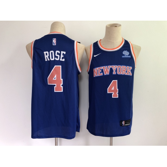 Men's New York Knicks #4 Derrick Rose Blue Stitched Basketball Jersey - Ujersey