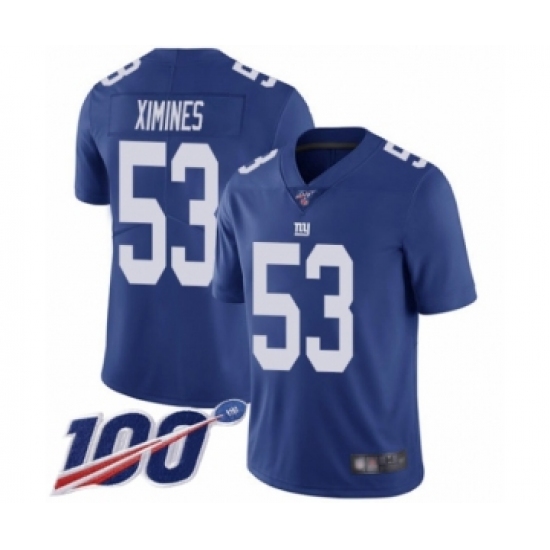 Men's New York Giants #53 Oshane Ximines Royal Blue Team Color Vapor Untouchable Limited Player 100th Season Football Jersey - Ujersey
