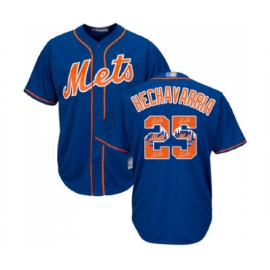 Men's New York Mets #25 Adeiny Hechavarria Authentic Royal Blue Team Logo Fashion Cool Base Baseball Jersey - Ujersey