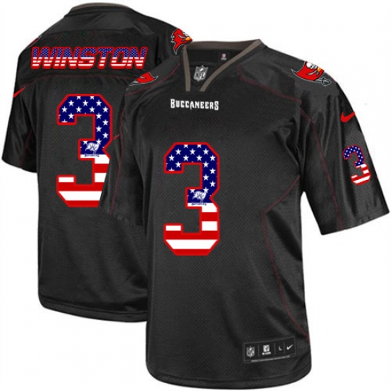 Men's Nike Tampa Bay Buccaneers #3 Jameis Winston Elite Black USA Flag Fashion NFL Jersey - Ujersey