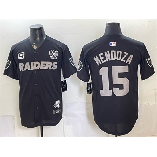 Men's Las Vegas Raiders #15 Fernando Mendoza Black With 3-Star C Nevada Silver Stat And 65th Anniversary Stitched Football Jersey - Ujersey