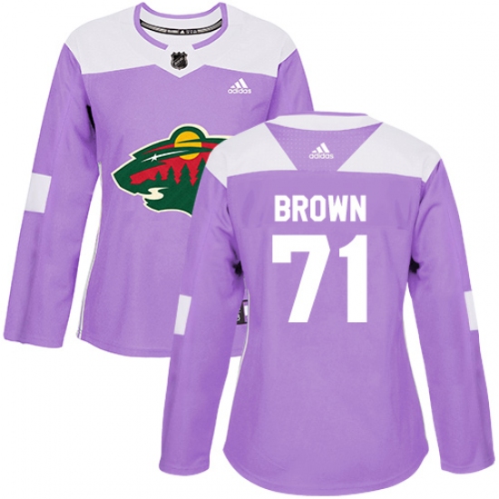 Women's Adidas Minnesota Wild #71 J T. Brown Authentic Purple Fights Cancer Practice NHL Jersey - Ujersey