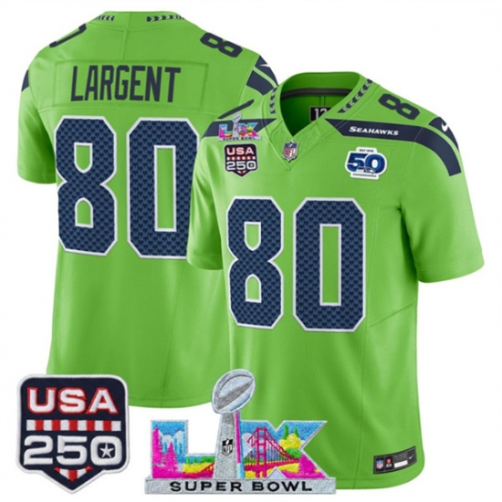 Men's Seattle Seahawks #80 Steve Largent Green 2025 F.U.S.E. Super Bowl LX And 50th Season & USA 250 Vapor Limited Football Stitched Jersey - Ujersey