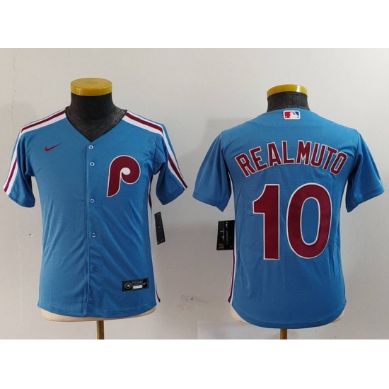 Youth Philadelphia Phillies #10 JT Realmuto Light Blue Cooperstown Cool Base Jersey - Ujersey