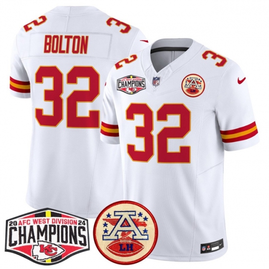 Men's Kansas City Chiefs #32 Nick Bolton White F.U.S.E. 2024 AFC West Division Champions Vapor Limited Stitched Football Jersey - Ujersey