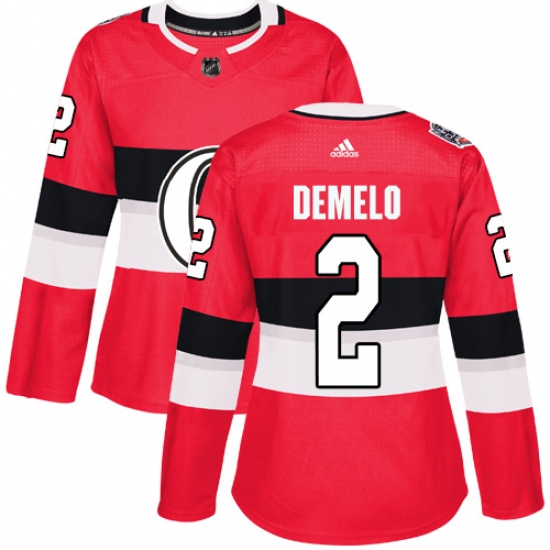 Women's Adidas Ottawa Senators #2 Dylan DeMelo Authentic Red 2017 100 Classic NHL Jersey - Ujersey