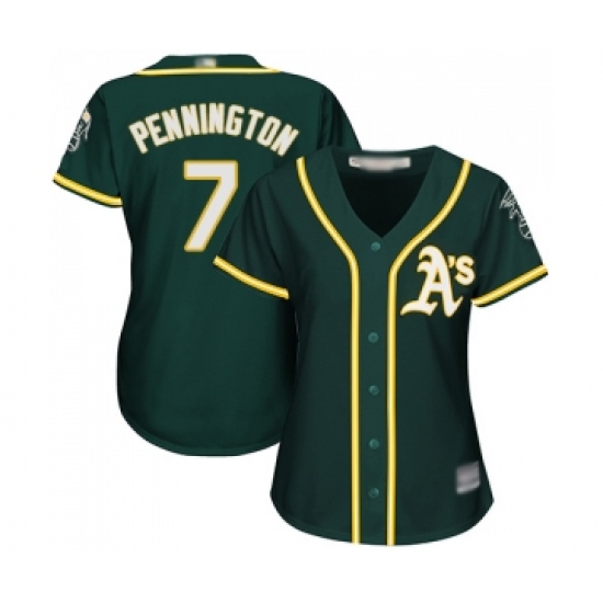 Women's Oakland Athletics #7 Cliff Pennington Replica Green Alternate 1 Cool Base Baseball Jersey