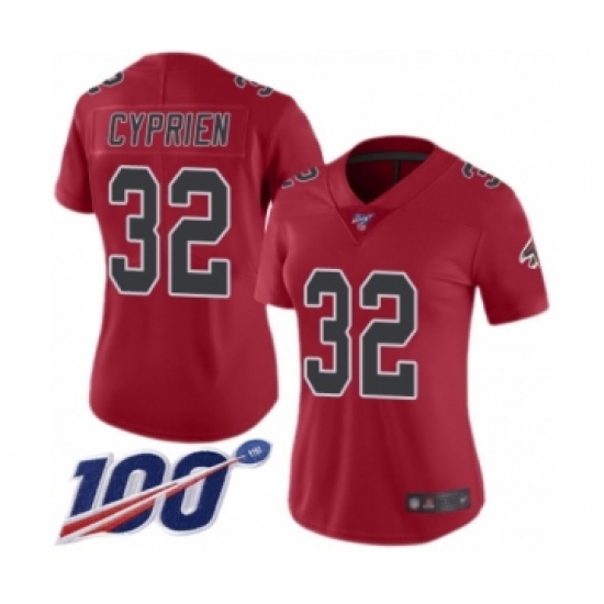 Women's Atlanta Falcons #32 Johnathan Cyprien Limited Red Rush Vapor Untouchable 100th Season Football Jersey - Ujersey