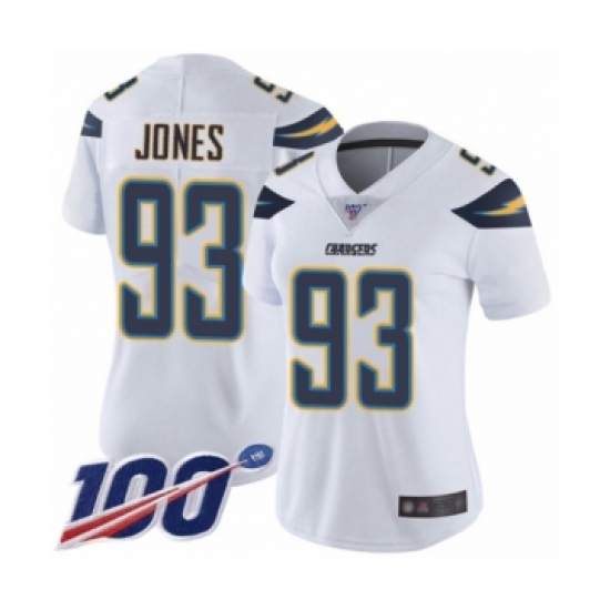 Women's Los Angeles Chargers #93 Justin Jones White Vapor Untouchable Limited Player 100th Season Football Jersey - Ujersey