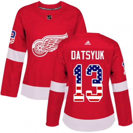 Women's Adidas Detroit Red Wings #13 Pavel Datsyuk Authentic Red USA Flag Fashion NHL Jersey - Ujersey