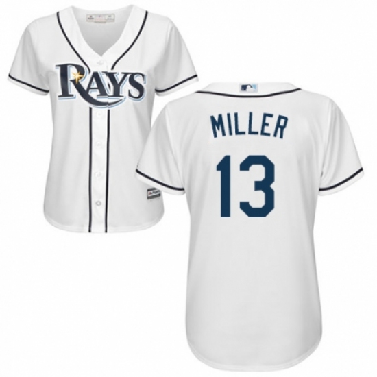 Women's Majestic Tampa Bay Rays #13 Brad Miller Authentic White Home Cool Base MLB Jersey - Ujersey
