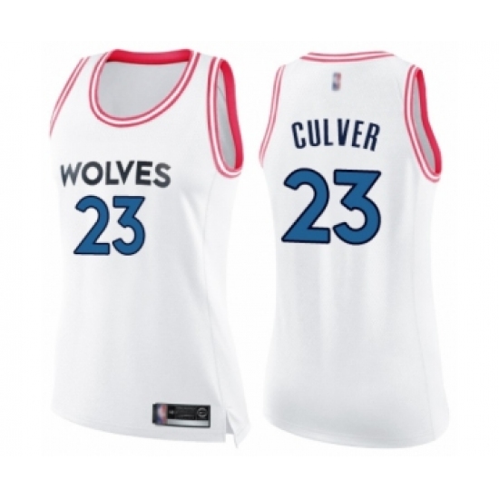 Women's Minnesota Timberwolves #23 Jarrett Culver Swingman White Pink Fashion Basketball Jersey