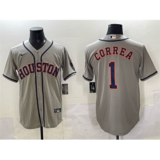 Men's Houston Astros #1 Carlos Correa Gray Cool Base Stitched Jersey - Ujersey