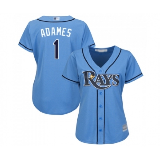 Women's Tampa Bay Rays #1 Willy Adames Replica Light Blue Alternate 2 Cool Base Baseball Jersey - Ujersey