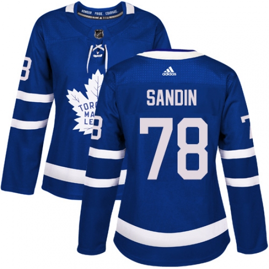 Women's Adidas Toronto Maple Leafs #78 Rasmus Sandin Authentic Royal Blue Home NHL Jersey - Ujersey