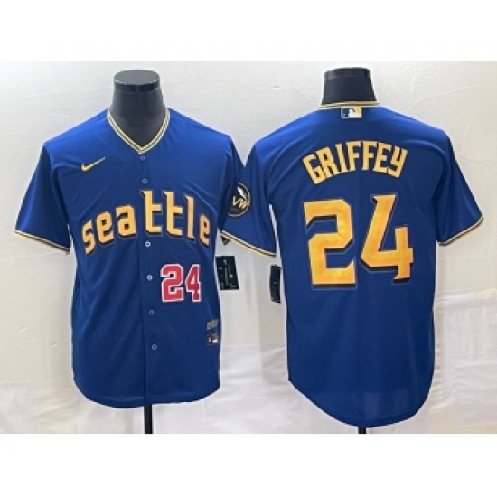Men's Seattle Mariners #24 Ken Griffey Number Blue 2023 City Connect Cool Base Stitched Jersey1 - Ujersey