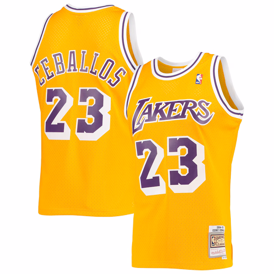 Men's Los Angeles Lakers Cedric Ceballos Mitchell & Ness Gold 1994/95 Hardwood Classics Swingman Jersey - Ujersey NHL