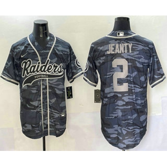 Men's Las Vegas Raiders #2 Ashton Jeanty Grey Camo With Cool Base Stitched Baseball Jersey