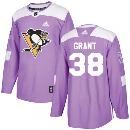 Men's Adidas Pittsburgh Penguins #38 Derek Grant Authentic Purple Fights Cancer Practice NHL Jersey - Ujersey