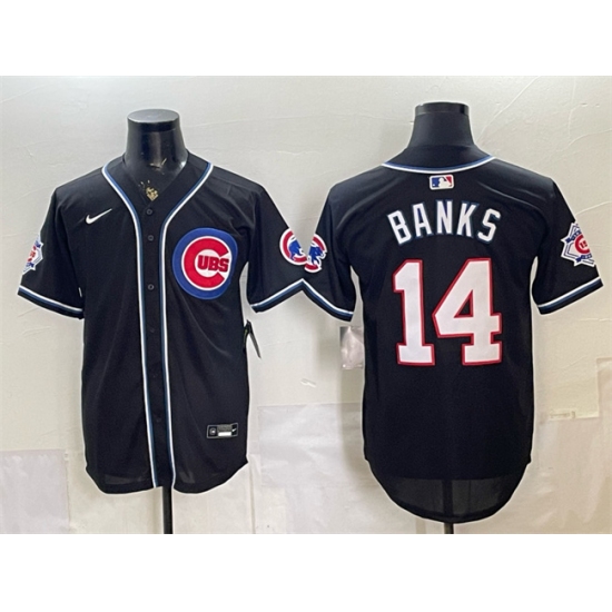 Men's Chicago Cubs #14 Ernie Banks 150th Anniversary Black Out Style Vapor Premier Limited Stitched Baseball Jersey