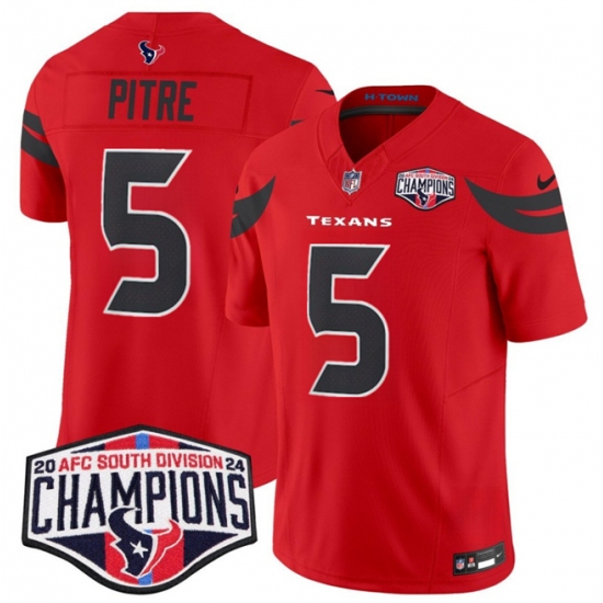 Men's Houston Texans #5 Jalen Pitre Red F.U.S.E. 2024 AFC South Division Champions Vapor Limited Stitched Football Jersey - Ujersey