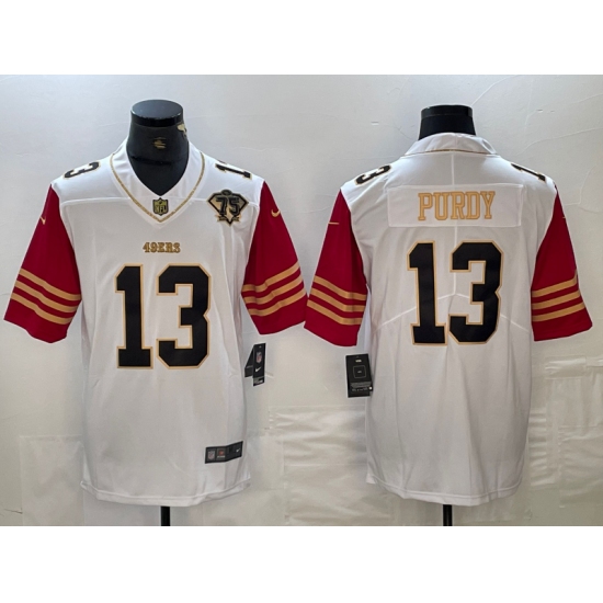 Men's San Francisco 49ers #13 Brock Purdy White 75th Golden Edition Stitched Nike Limited Jersey - Ujersey
