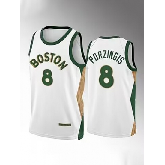 Men's Boston Celtics #8 Kristaps Porzingis White Draft Association Edition Stitched Basketball Jersey - Ujersey