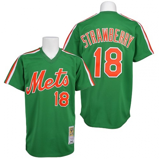 Men's Mitchell and Ness New York Mets #18 Darryl Strawberry Authentic Green Throwback MLB Jersey - Ujersey