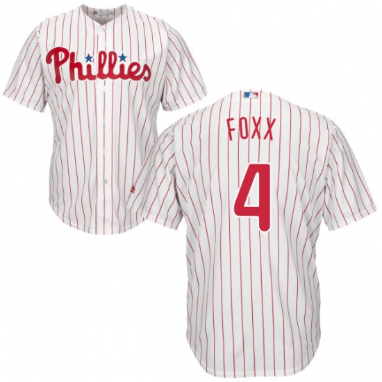 Men's Majestic Philadelphia Phillies #4 Jimmy Foxx Replica White/Red Strip Home Cool Base MLB Jersey - Ujersey