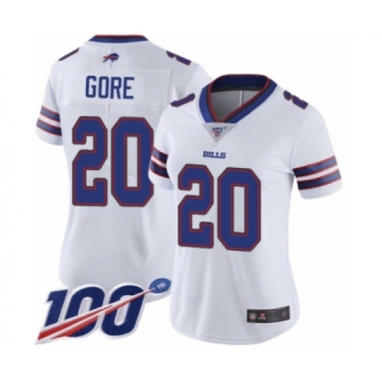 Women's Buffalo Bills #20 Frank Gore White Vapor Untouchable Limited Player 100th Season Football Jersey - Ujersey