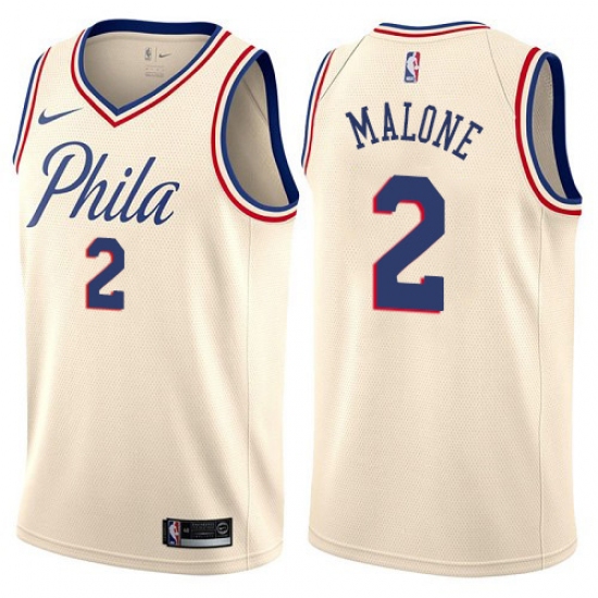 Men's Nike Philadelphia 76ers #2 Moses Malone Authentic Cream NBA Jersey - City Edition - ujerseystore